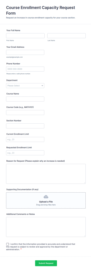 Course Enrollment Capacity Request Form Template