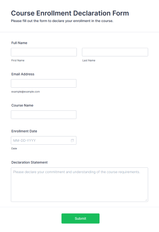 Course Enrollment Declaration Form Template