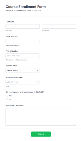 Course Enrollment Form Template