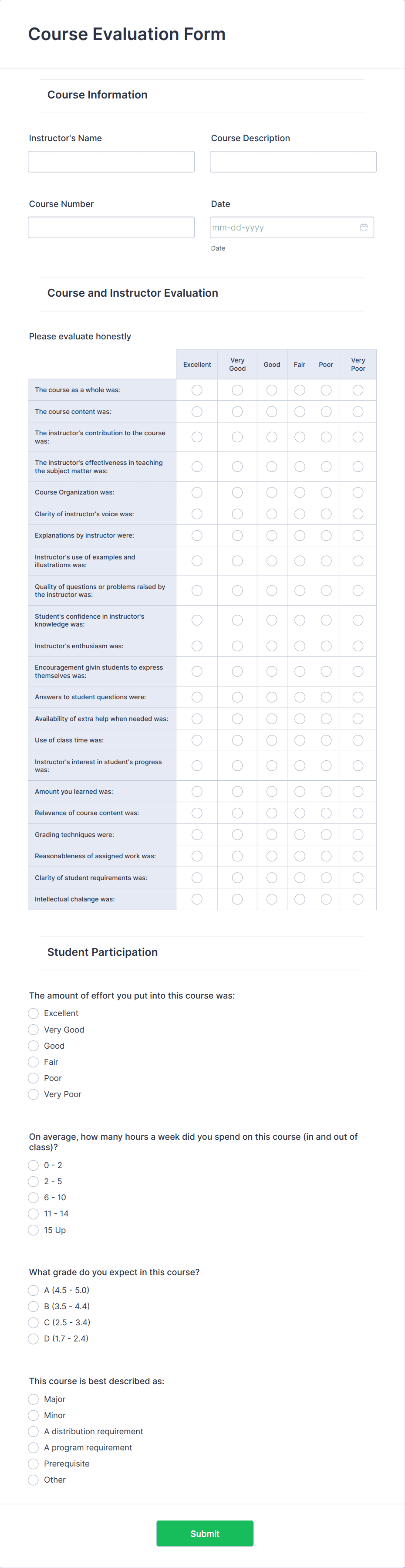 course-evaluation-form-template-jotform for Free Learning Style Assessment Printable Course Evaluation Form Template | Jotform for Free Learning Style Assessment Printable