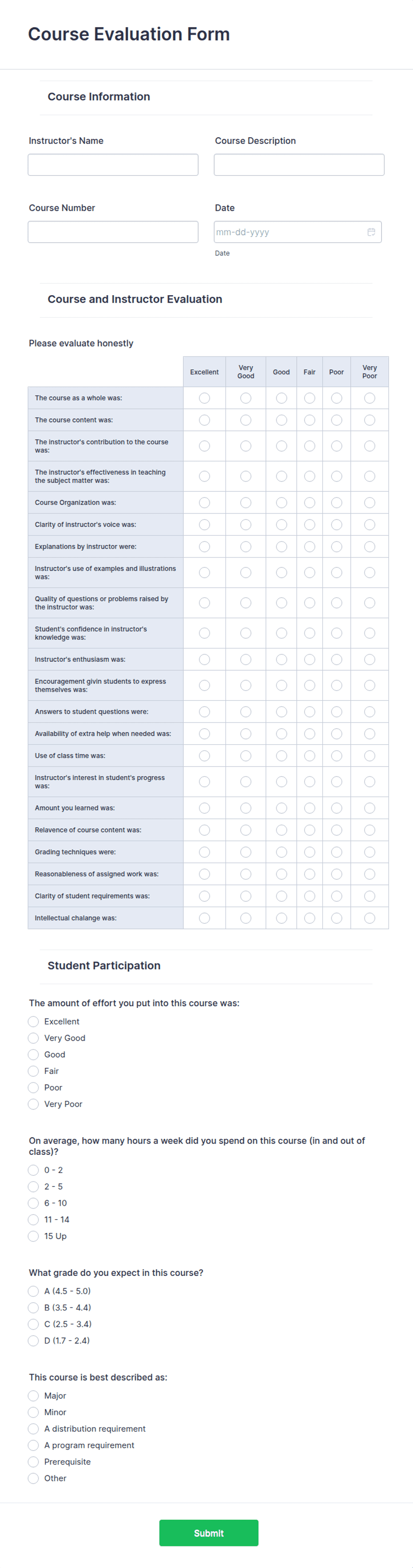 Course Evaluation Form Template | Jotform