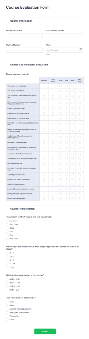 Course Evaluation Form Template
