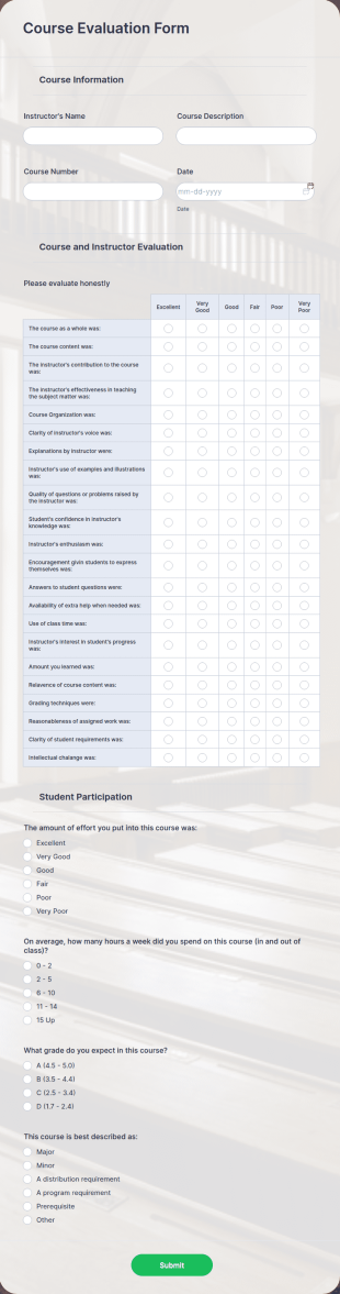 Course Evaluation Form Template