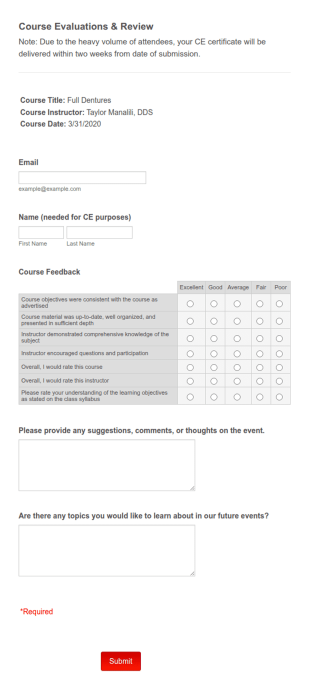 Course Instructor Feedback Form MASTER