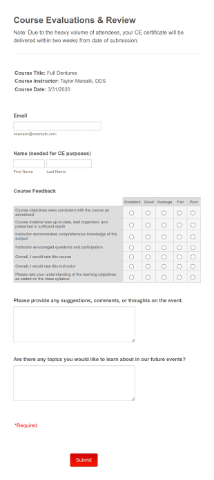 Course Instructor Feedback Form MASTER