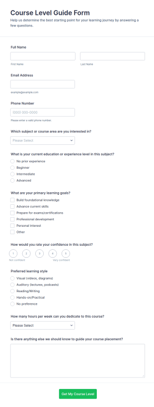 Course Level Guide Form Template