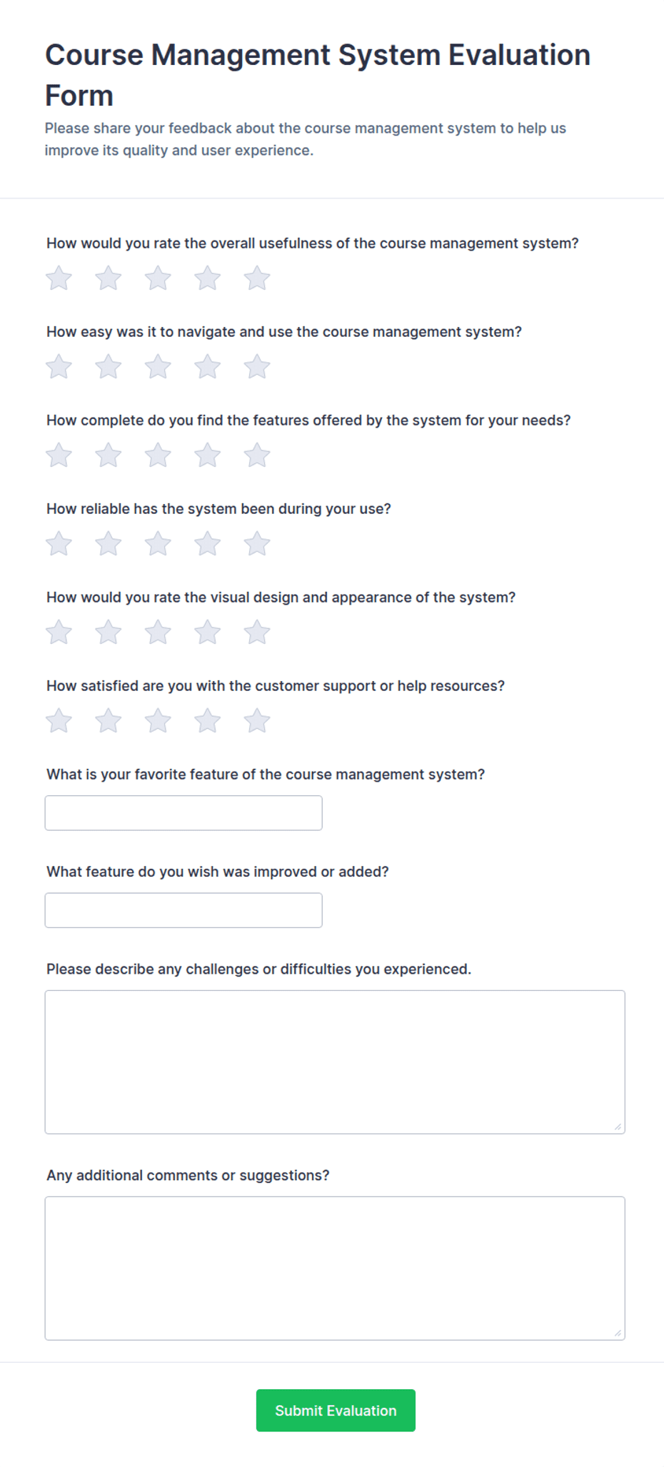 Course Management System Evaluation Form Template | Jotform