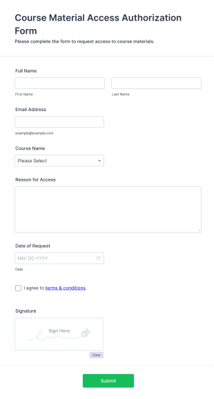 Course Material Access Authorization Form Template