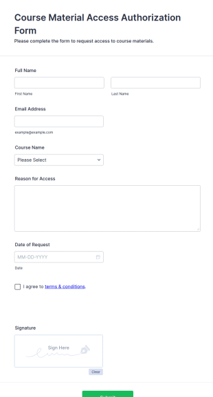 Course Material Access Authorization Form Template