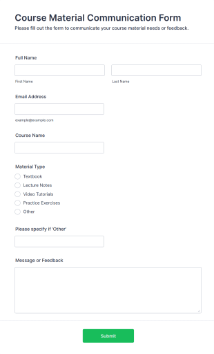 Course Material Communication Form Template
