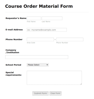 Course Material Order Form Template