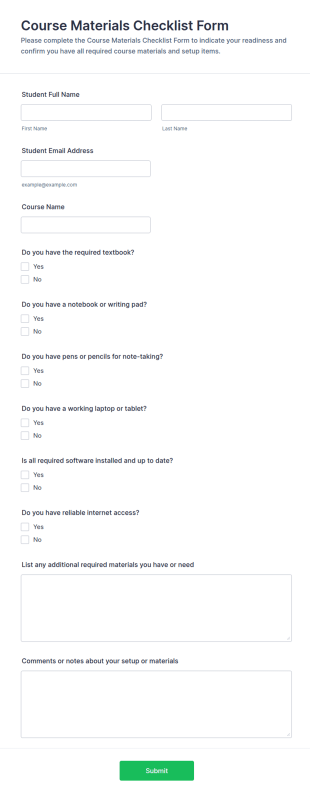 Course Materials Checklist Form Template