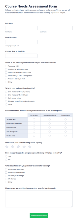 Course Needs Assessment Form Template