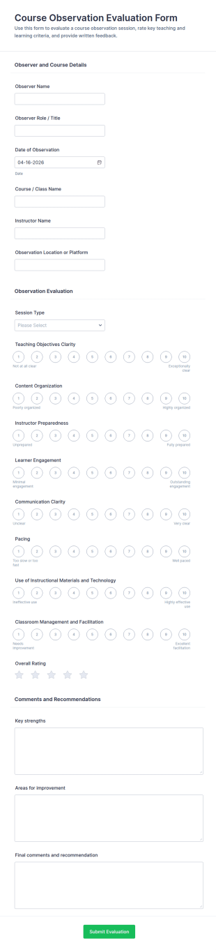 Course Observation Evaluation Form Template