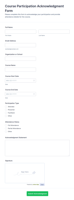 Course Participation Acknowledgment Form Template