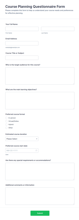 Course Planning Questionnaire Form Template