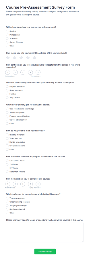 Course Pre Assessment Survey Form Template