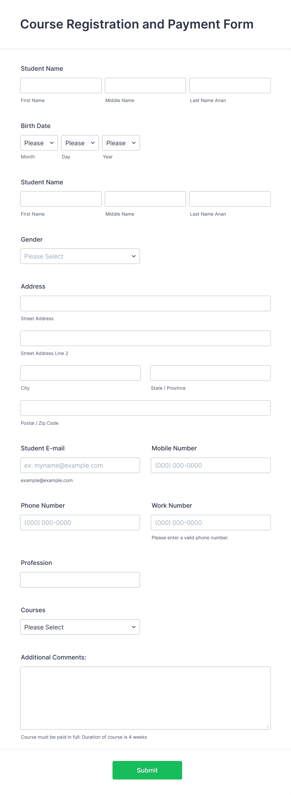 Course Registration and Payment Form Template | Jotform