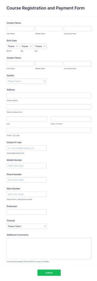 Course Registration And Payment Form Template