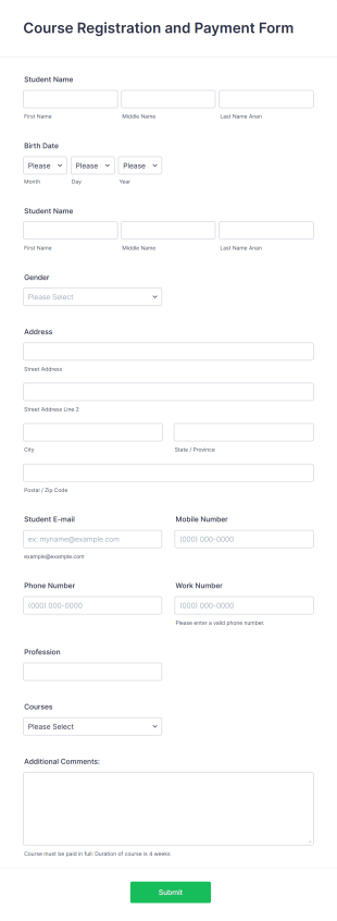 Course Registration And Payment Form Template