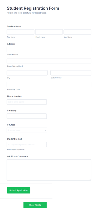 Student Course Registration Form Template