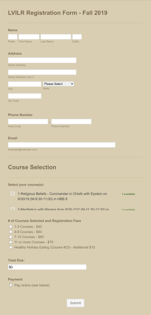 Course Registration Form (CCC) Form Template