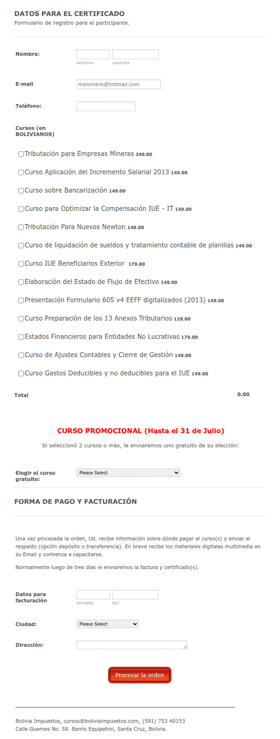 Course Registration Form in Spanish | Jotform