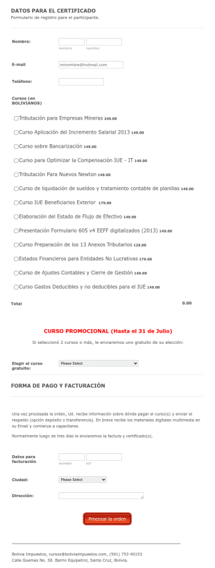 Course Registration Form In Spanish