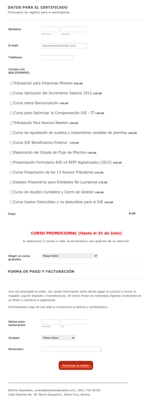 Course Registration Form In Spanish