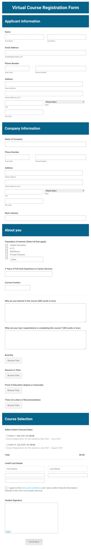 Stripe Virtual Course Registration Form Template