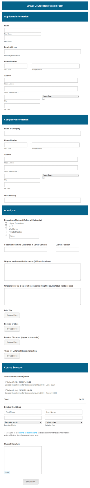 Stripe Virtual Course Registration Form Template