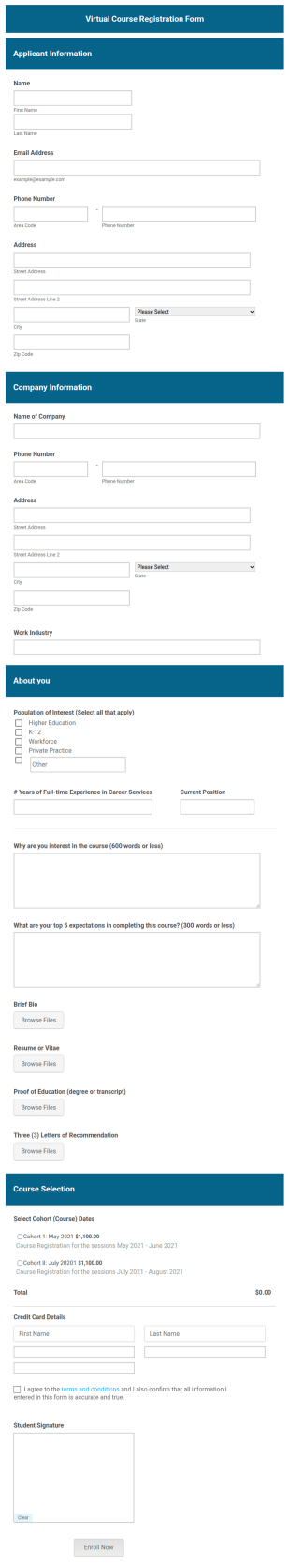 Stripe Virtual Course Registration Form Template