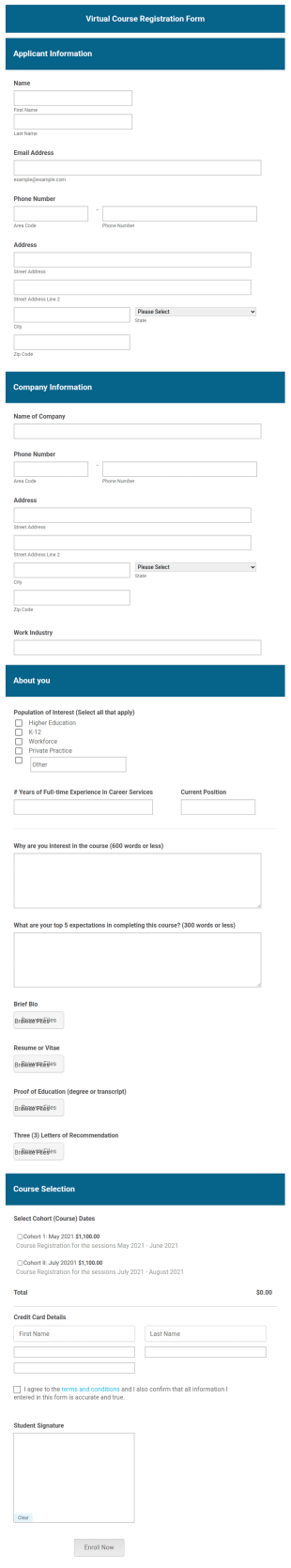 Stripe Virtual Course Registration Form Template