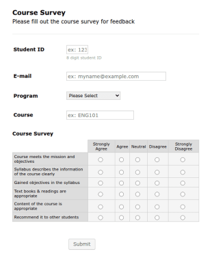 Course Survey Form Template
