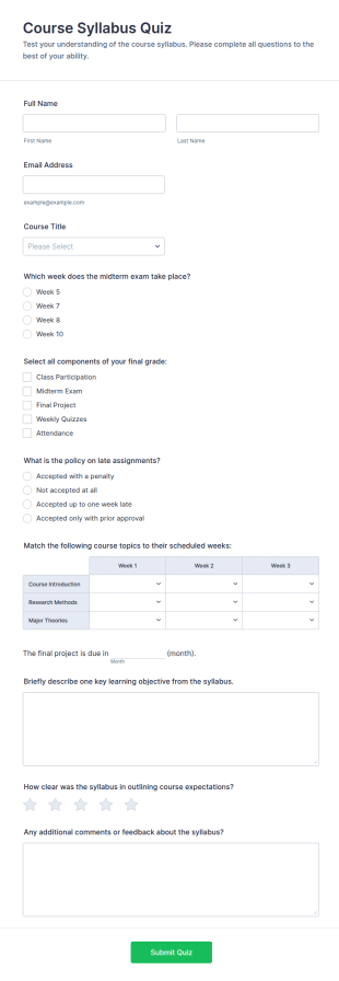 Course Syllabus Quiz Form Template