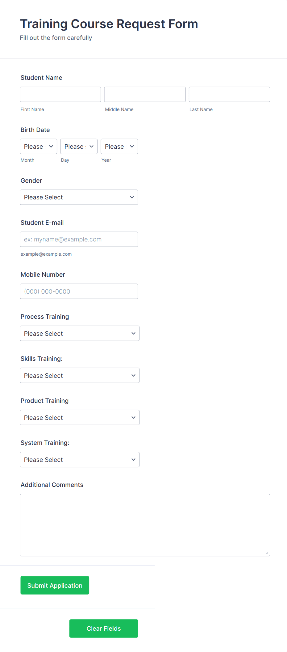 Course Training Request Form Template | Jotform