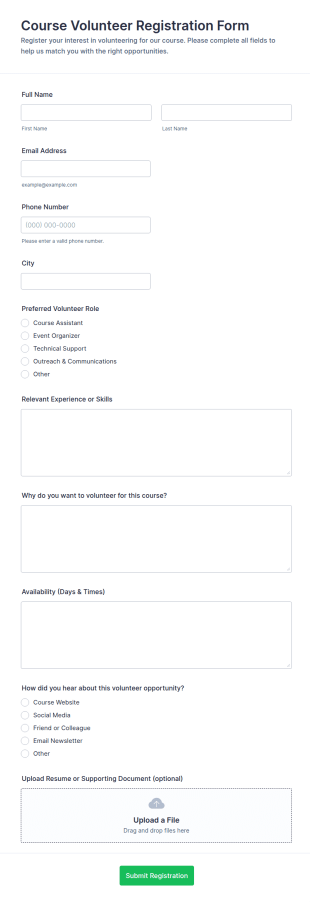 Course Volunteer Registration Form Template