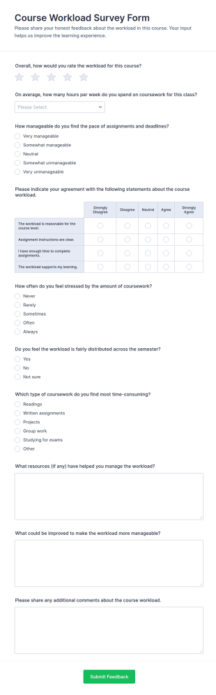 Course Workload Survey Form Template
