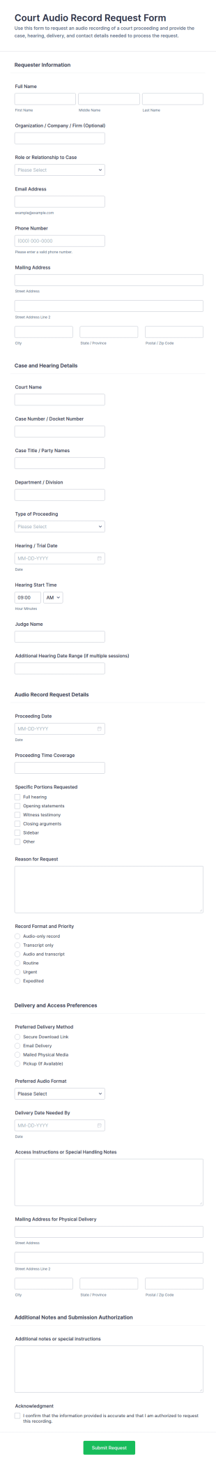 Court Audio Record Request Form Template