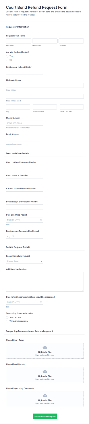 Court Bond Refund Request Form Template