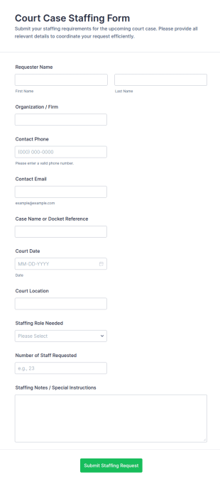 Court Case Staffing Form Template