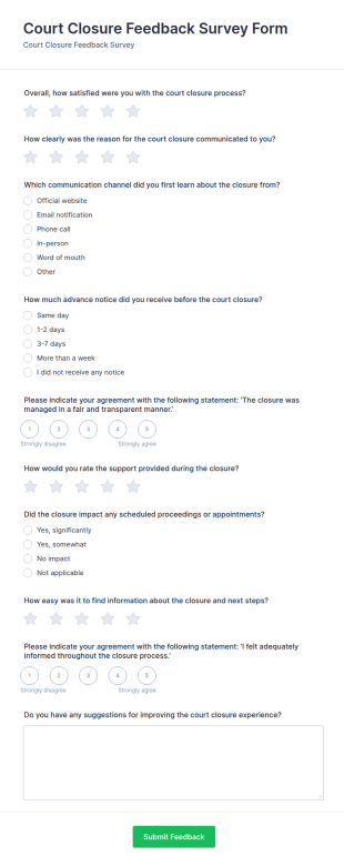 Court Closure Feedback Survey Form Template