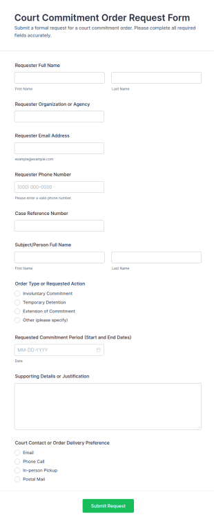 Court Commitment Order Request Form Template