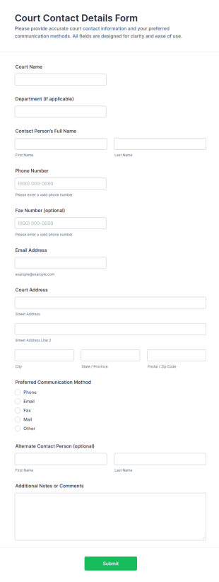Court Contact Details Form Template