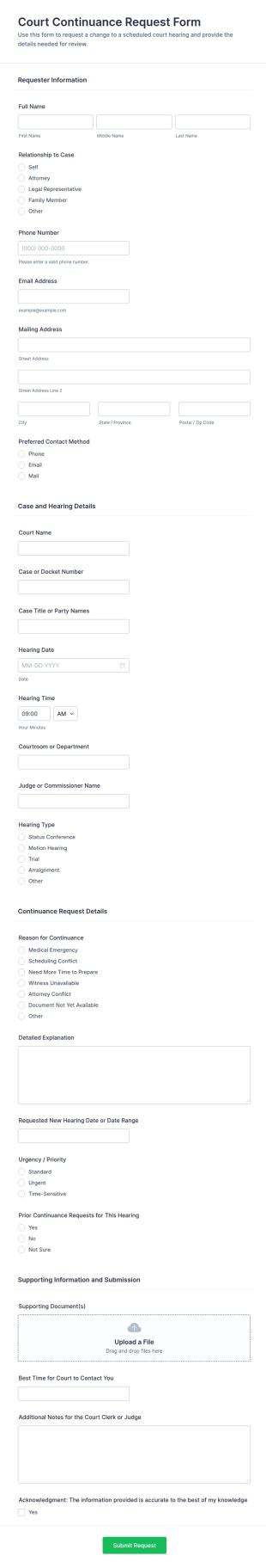 Court Continuance Request Form Template