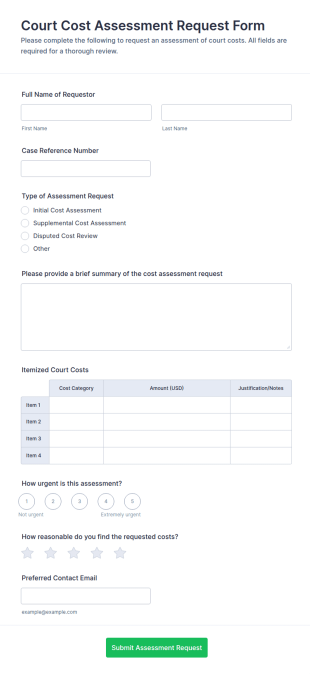 Court Cost Assessment Request Form Template