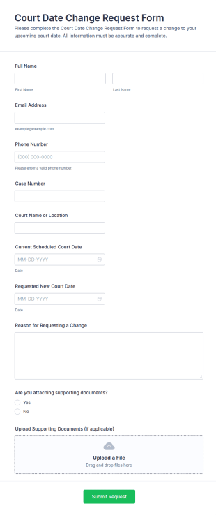 Court Date Change Request Form Template