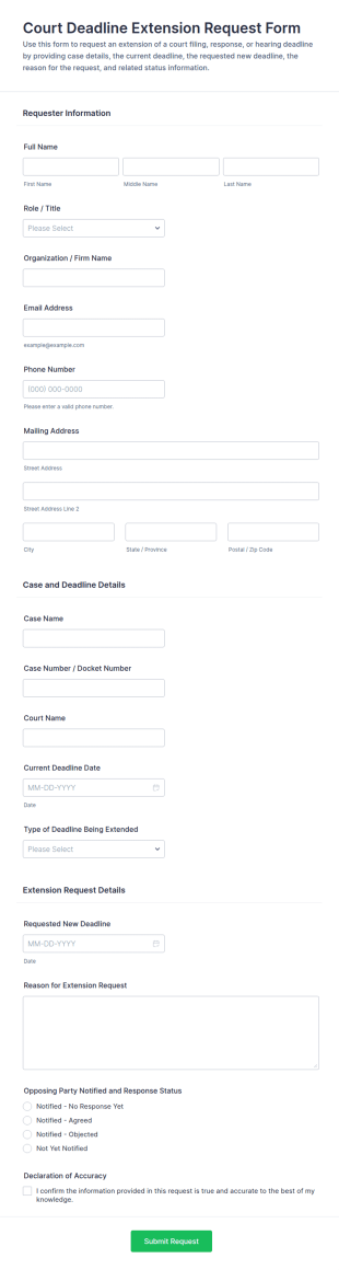 Court Deadline Extension Request Form Template