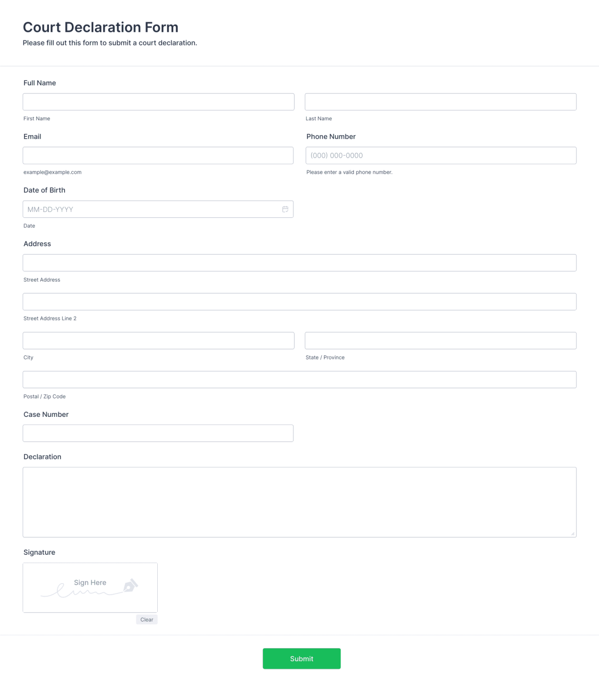 Court Declaration Form Template | Jotform