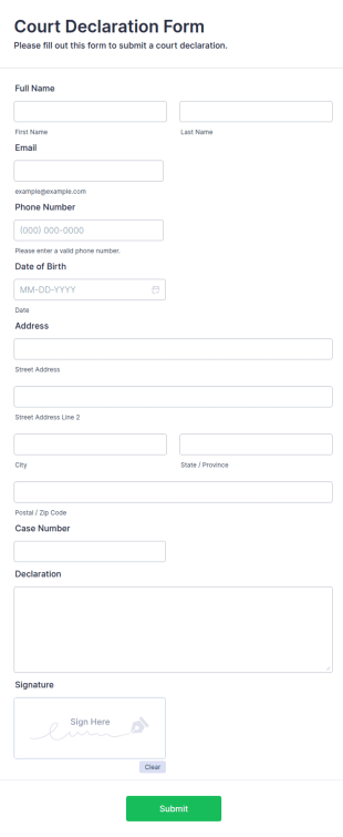 Court Declaration Form Template